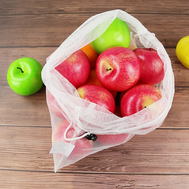 Custom Logo White Net Sundry Storage Pouch Polyester Reusable Reusable Mesh Bag
