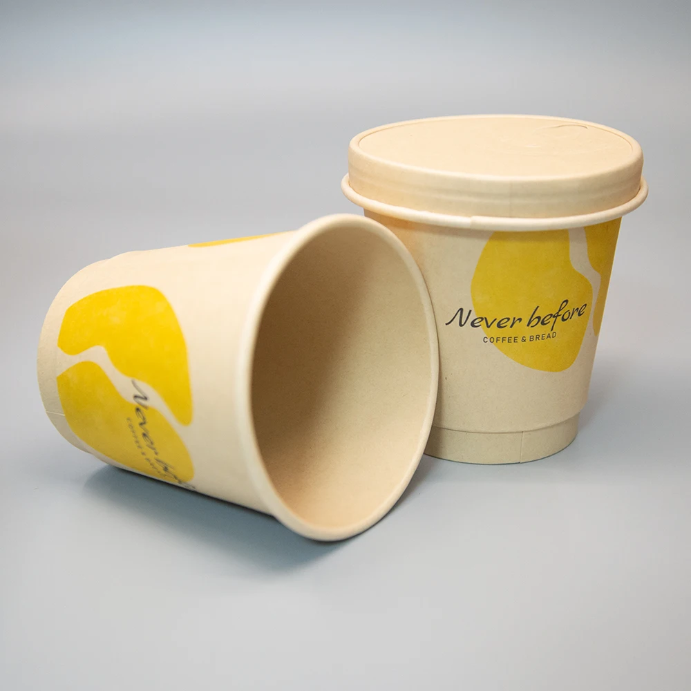 Custom Print Personalised Paper Coffee Cups Yellow Coffee Paper Cup with Sleeve Holder 12 Oz Paper Coffee Cup