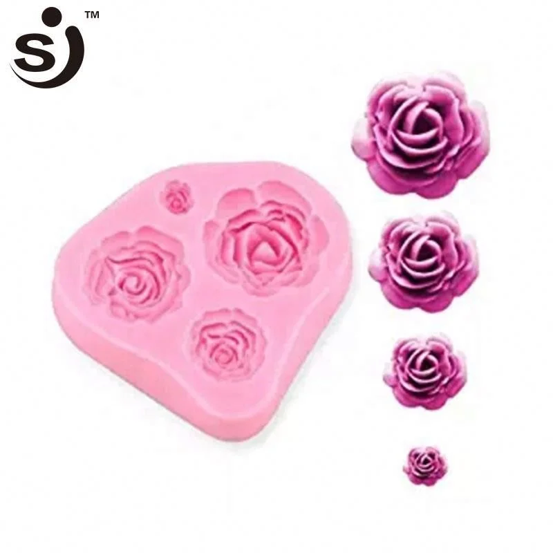 Amazon Hot Sale 4 Size Roses Flower Silicone Cake Mould Chocolate Sugarcraft Decorating Fondant Tools