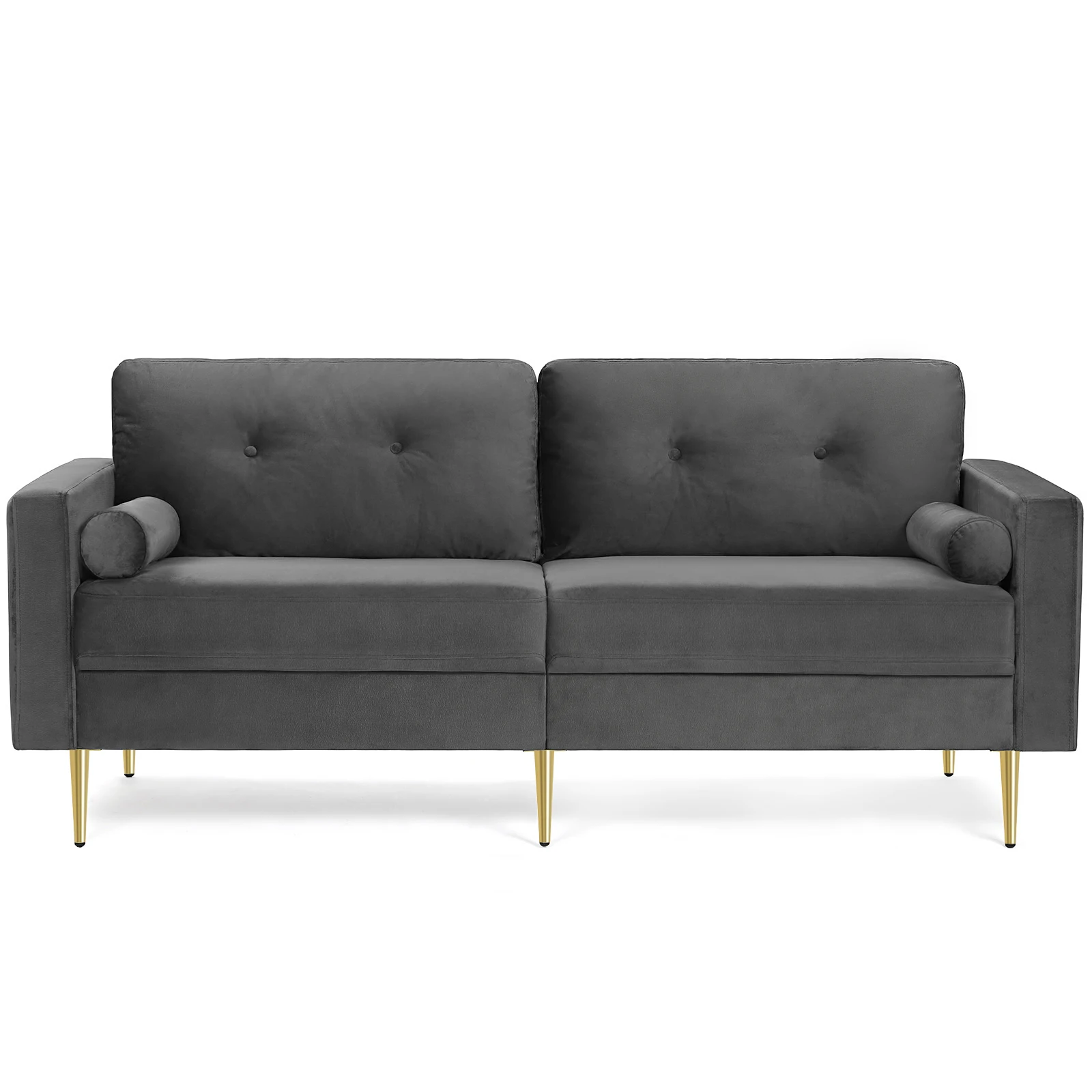 Modern hotel couch velvet cover grey 3 seater living room sofa with gold metal leg for flat small room apartment