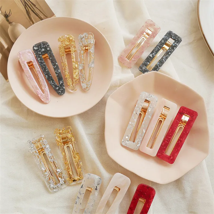 Women Fashion Acetic Acid Hair Clips Hair Accessories Elegant Golden Flakes Geometric Hollow Acetate Hair Clip