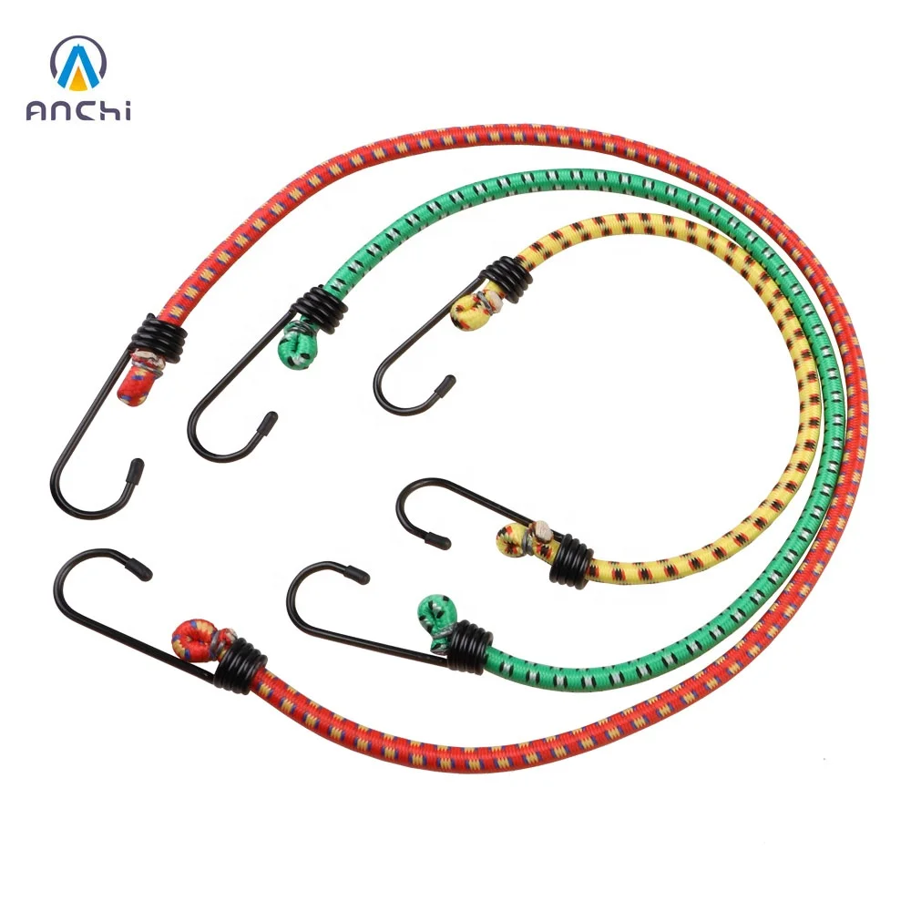 3pcs 8mm round bungee cord set with steel hooks 30kgs breaking