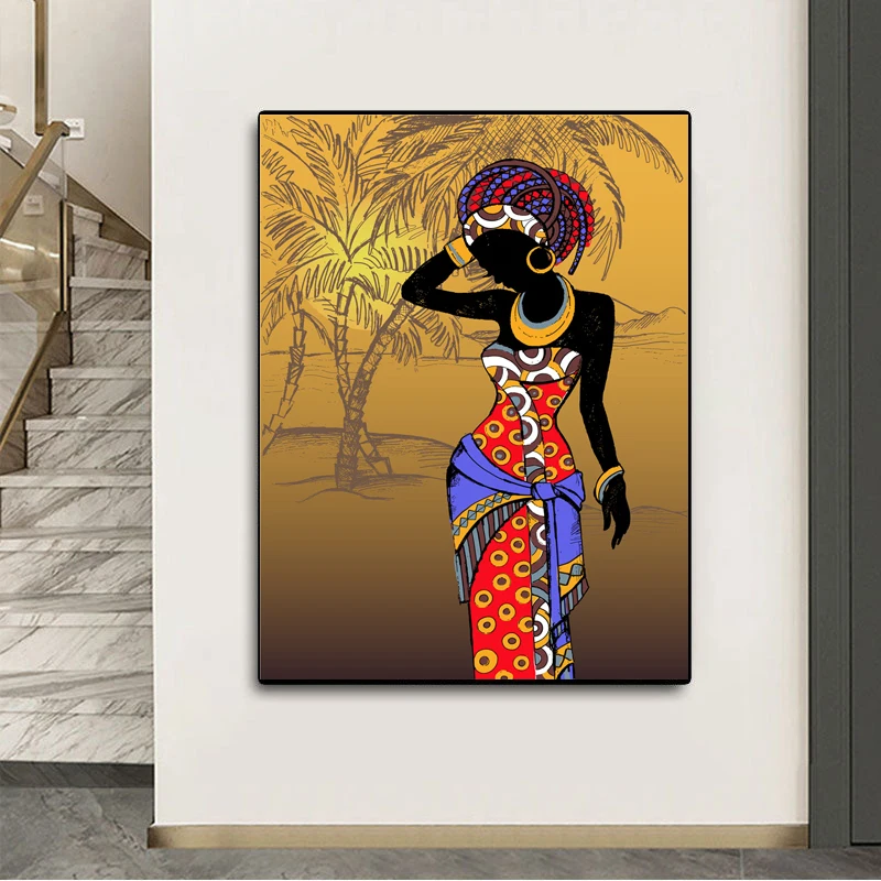 Black Woman Wall Art African Canvas Print Colorful Black Girls Ethnic Style Beauty Contemporary Living Room Decor
