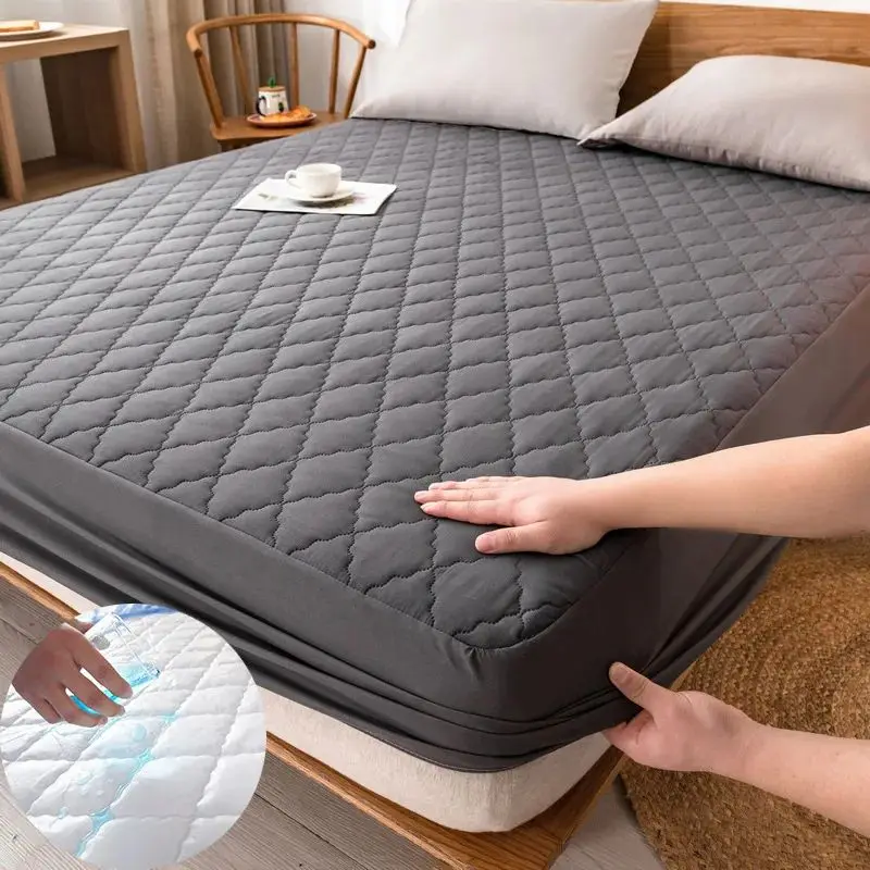 Double Waterproof 100% Cotton Mattress Protector Solid Pattern Fitted with Deep Pocket Organic and for Home or Hotel Use