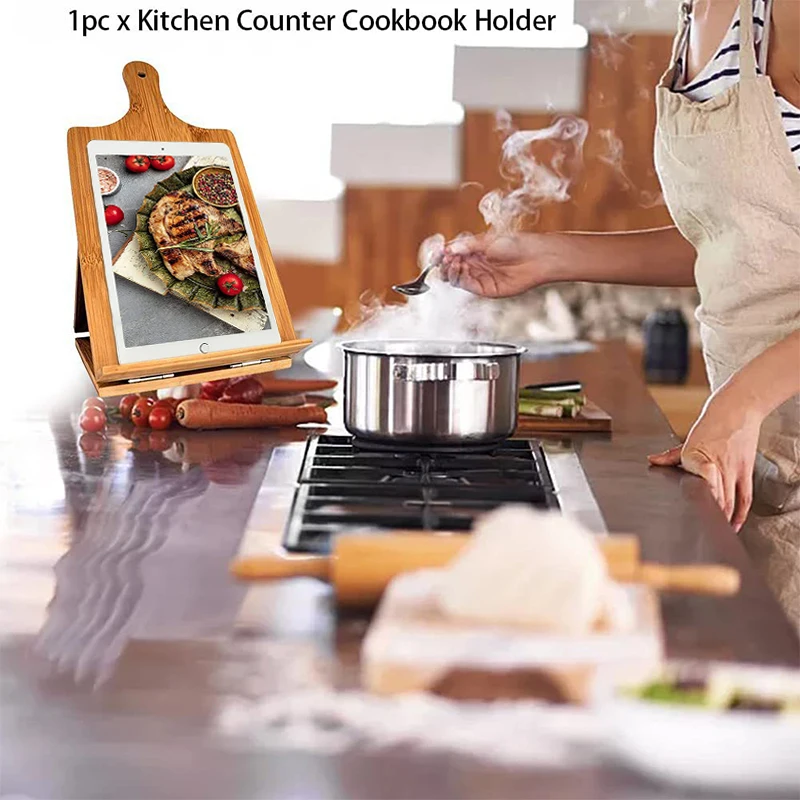 Recipe Ipad Tablet Book Holder Stand With Anti-slip Kickstand Cookbook Stand Cutting Board Style Cookbook Holder