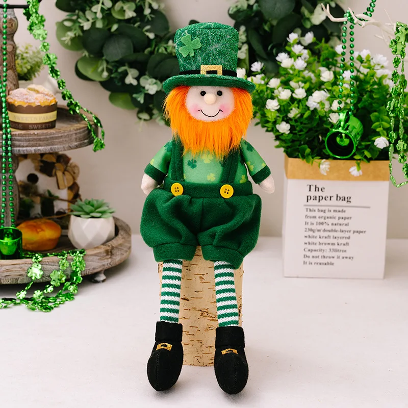St.Patricks Day Decoration Retractable Standing Festival Lucky Clover Doll Tomte Gnome Plush Toy Ireland Lucky Elf Plush Toys