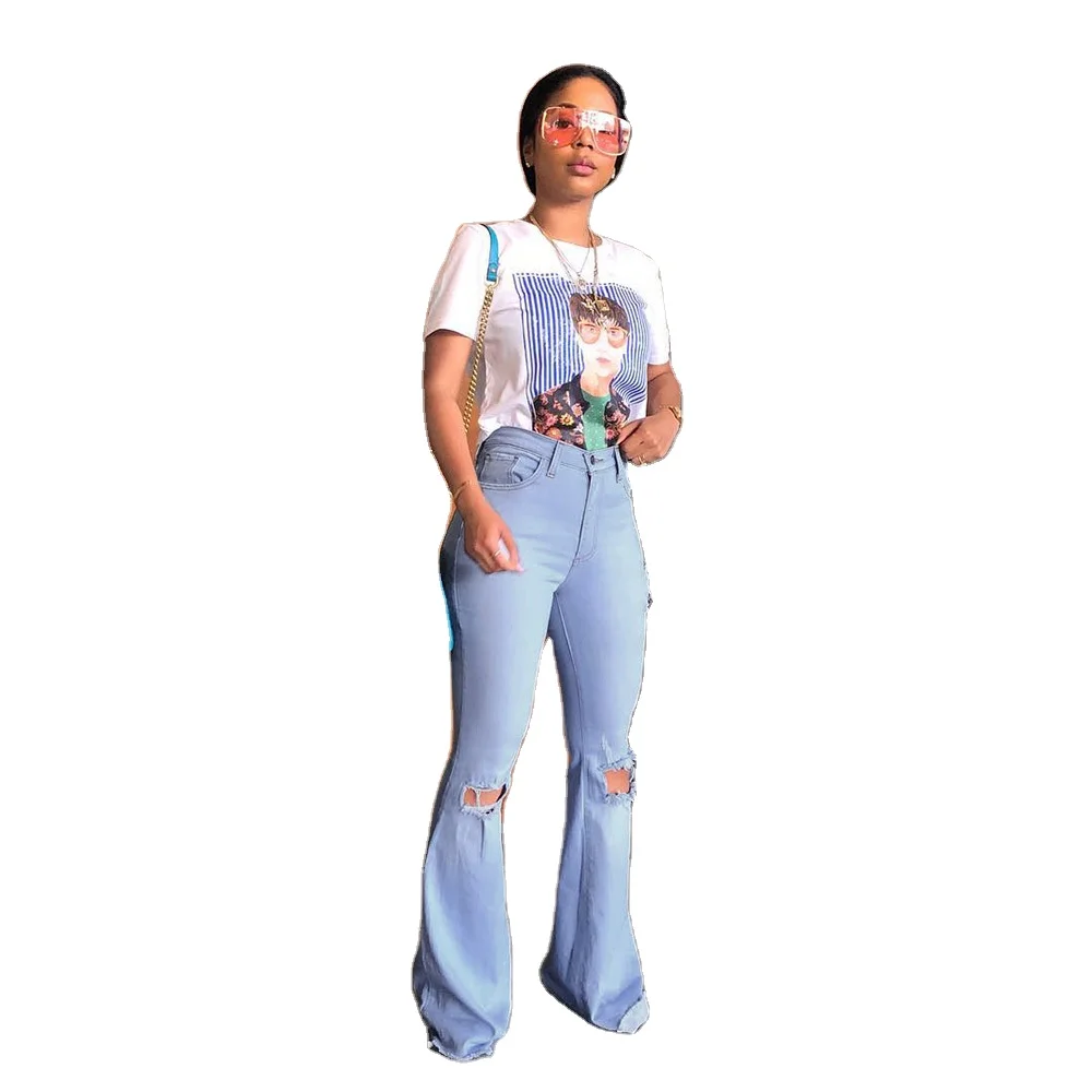 Ripped High Quality Private Label Women Manufacturer Jeans Pants Trousers