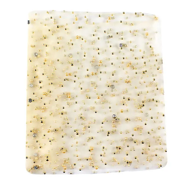 Water soluble net swiss voile high quality with crystal white heavy beaded pearl tulle lace fabric