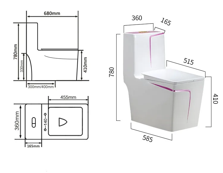 KD-19CTA Customized Color Line Design WC Ceramic One-piece Toilet Bathroom Toilet Set Luxury Square Shape White Closet Seat