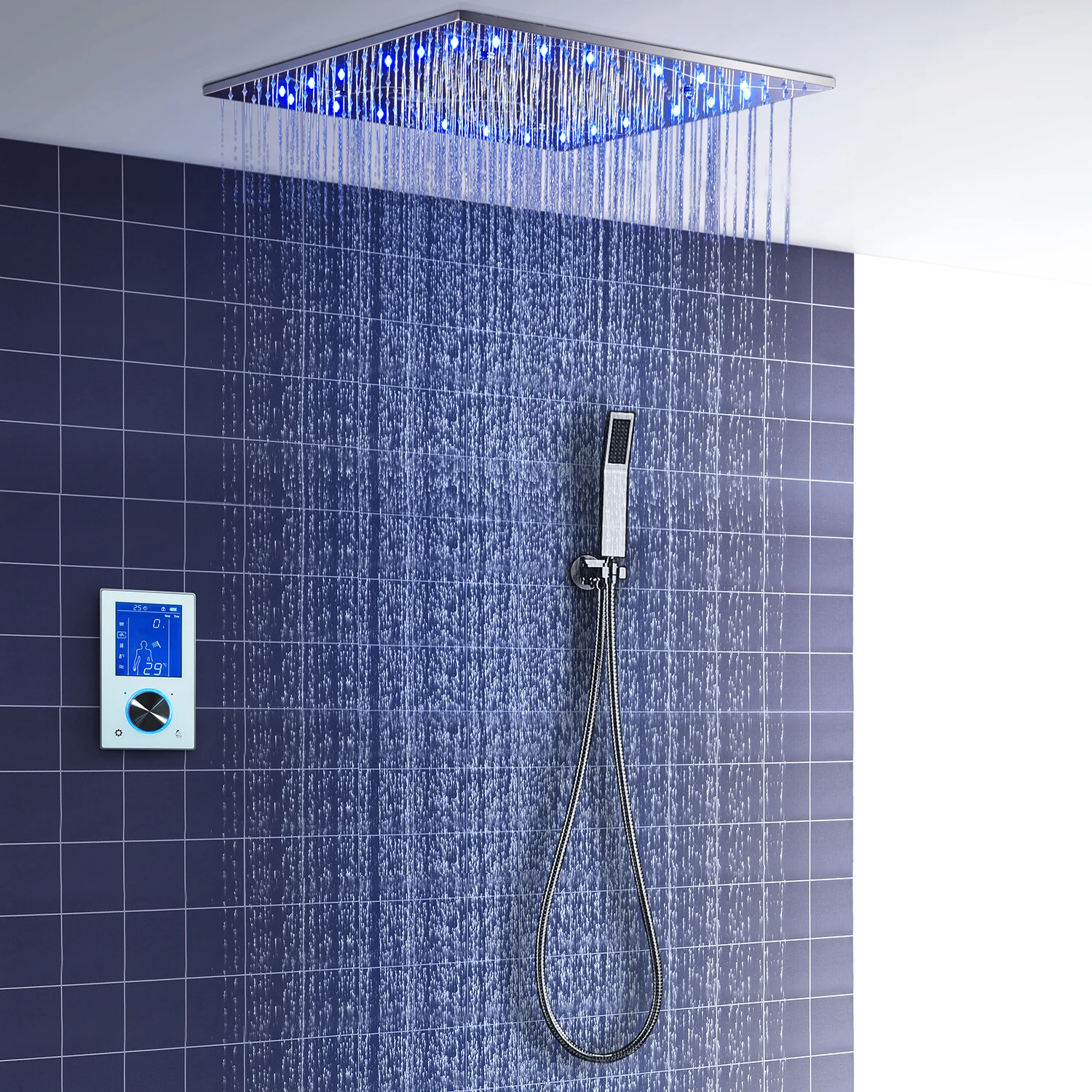 2023 Modern ceiling 500x500mm dual function shower set bathroom thermostatic led smart shower