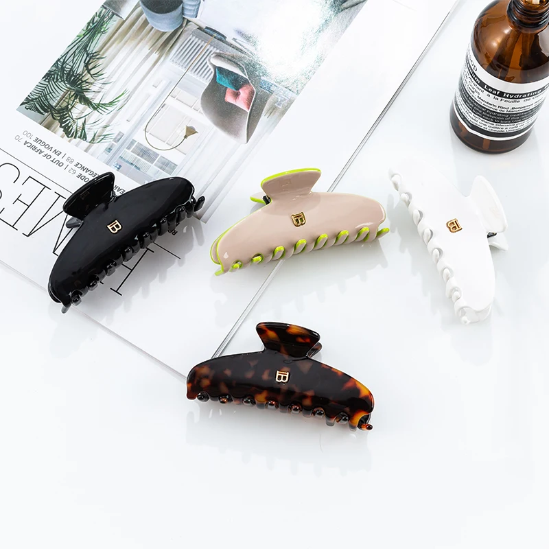 Qianjin Hot selling French geometric design metal letter B acetate fiber hair accessories claw hair claws