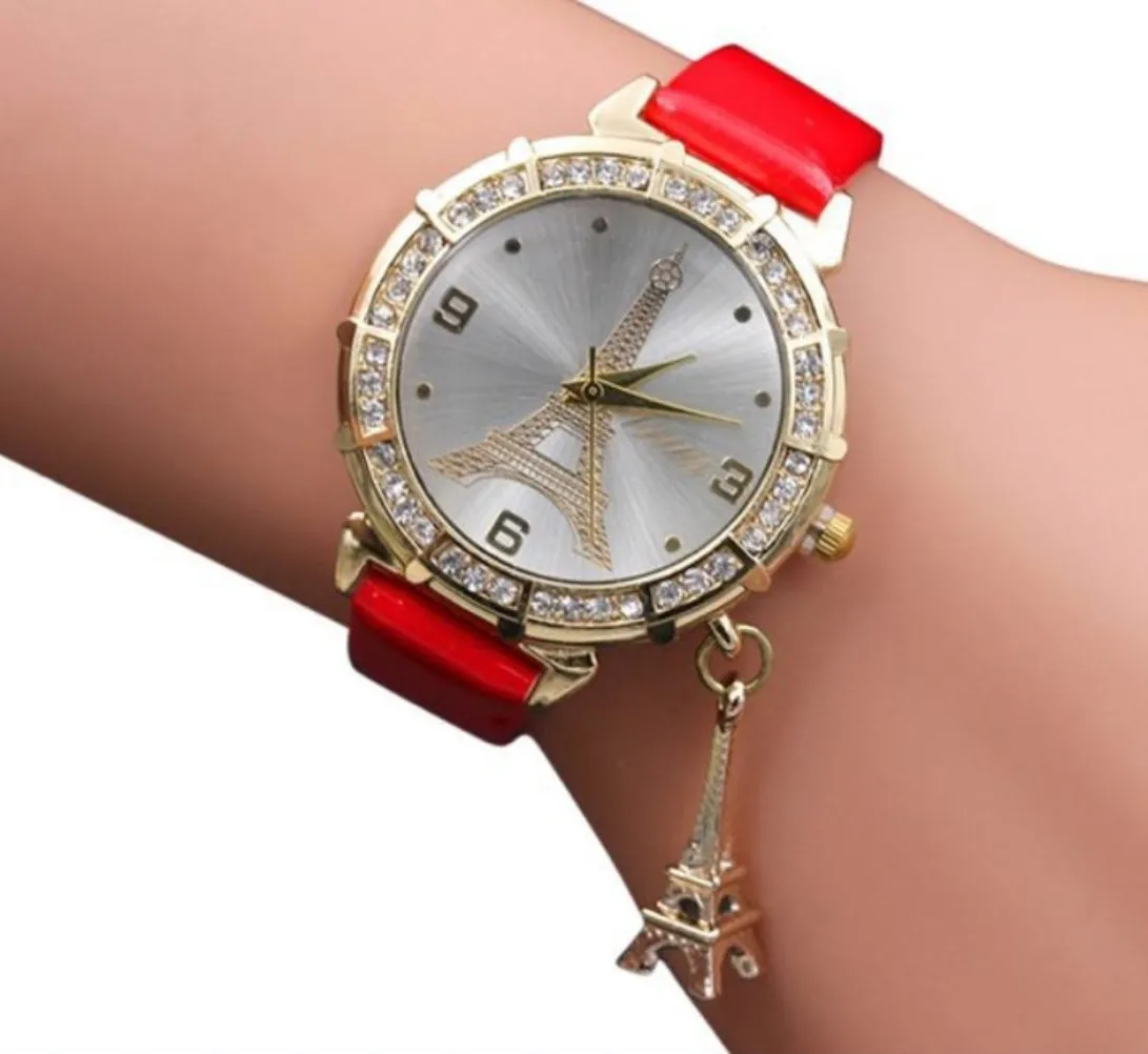 Hot sale Women Quartz Wrist The Eiffel Tower Rhinestone pendant Wrist Watch Female Clock relogio watches