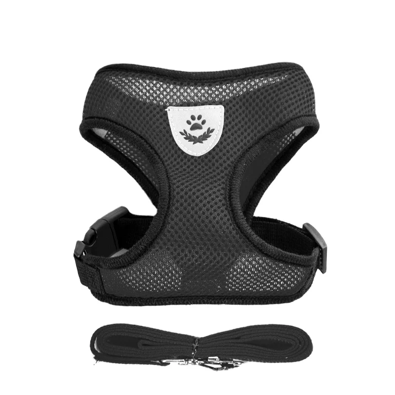 Custom Amazon Soft Air Mesh Reflective Comfort Adjustable Puppy Vest No Pull Small Cat Dog Harness With Leash