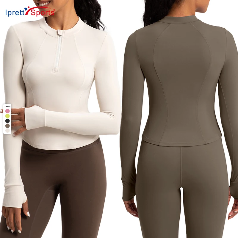 Best Quality Long Sleeve Sports T Shirts Tight Half Zip Cropped Running Jackets Slim Fit Activewear Yoga Tops for Women