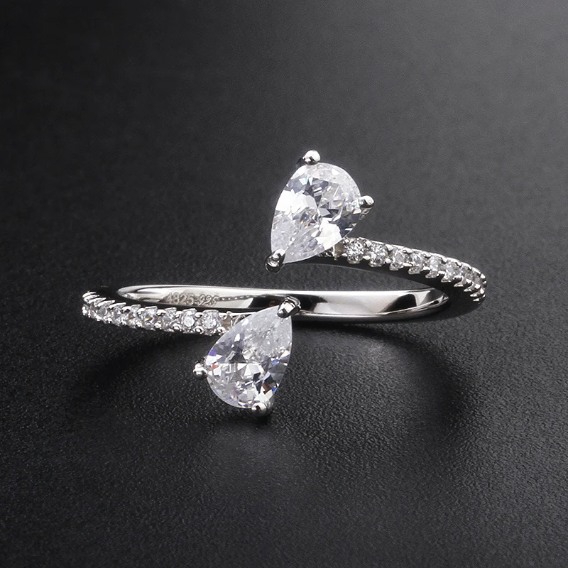 hot dainty ring 925 cz stone pear shape diamond engagement wedding bride promise 18k gold plated silver open cubic zircon rings