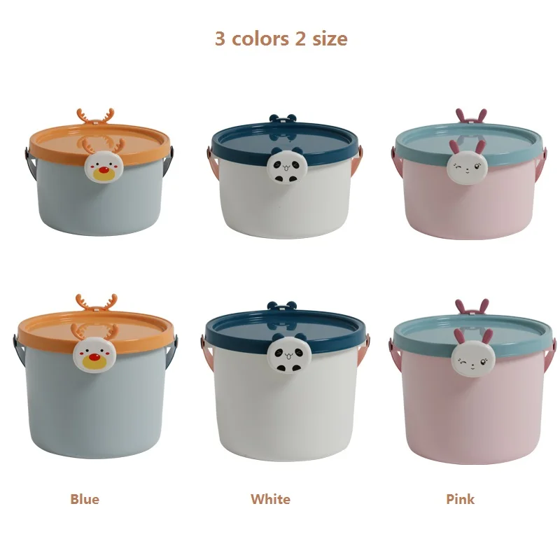 Cartoon design interior toy bucket for children, portable plastic storage bucket Lego storage box for children with lid