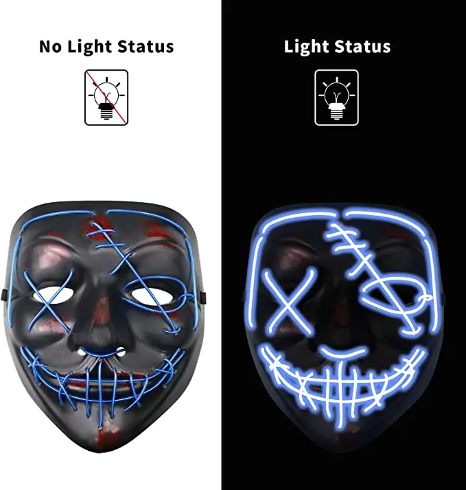Hot Selling Halloween Led Light Up Scary Neon EL Wire face Mask LED Glowing Purge funny mask