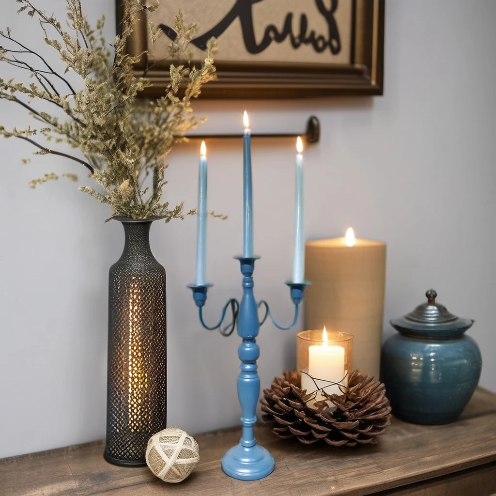 Sky Blue 3-Head Luxury Metal Candlestick Holders Home Decoration Pillar Candle Stand & Lanterns for Wedding