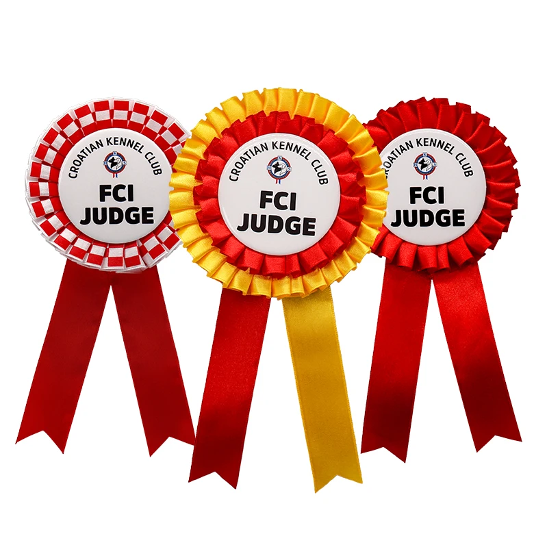 High Quality Custom 100% Polyester Colorful Ribbon Rosette with Button Badge