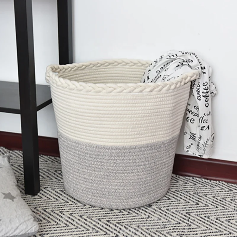 
Wholesale cotton rope basket with handle laundry cotton storage woven basket 