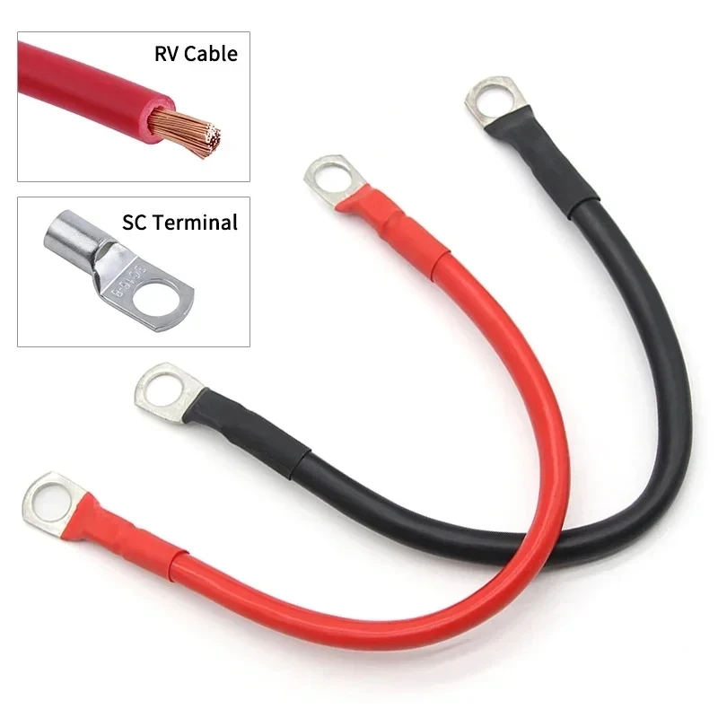 Battery Inverter Connection Cable Set with M8 SC Terminals 8/6/4/2 AWG 10/16/25/35mm2 UPS Wire  Copper Core Tin-plated Lug