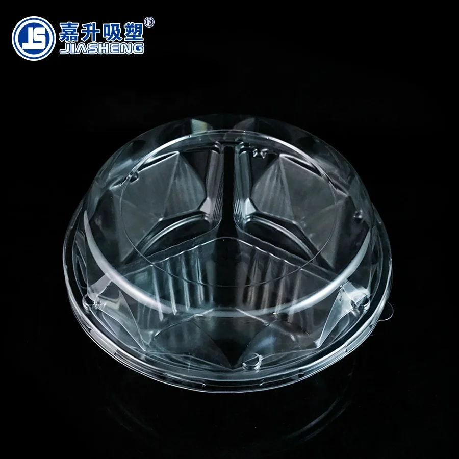 High Transparent Plastic Three Compartment Fresh Fruit Tray with Lid