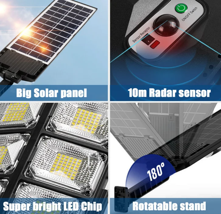 Waterproof 8000 Lm Super Bright Wall Lamp Remote Control Garden Outdoor Solar Street Lights With Motion Sensor