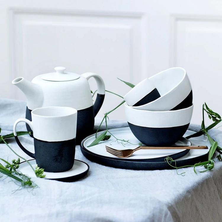 Modern style double color custom ceramic mug ceramic teapot tea set for afternoon tea time