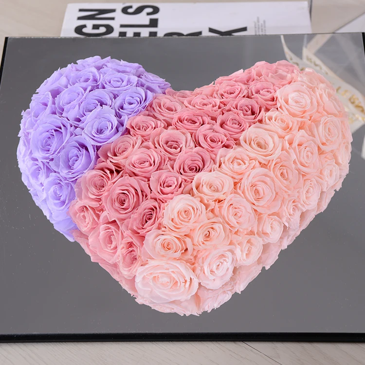 Индивидуальный зеркальный дизайн настоящая Роза всегда сохраненные розы акриловая коробка в форме сердца