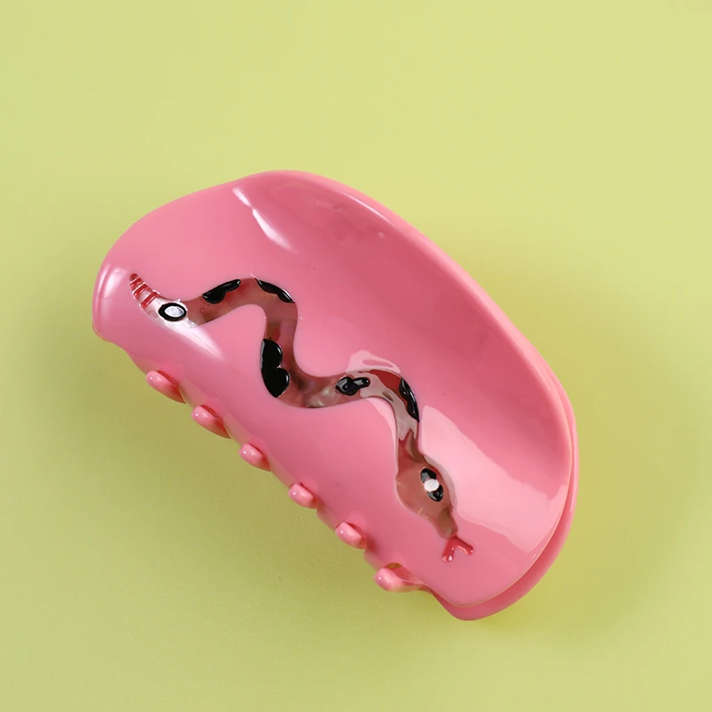 Midairy new  Acetic Acid Plate Splice Snake pink acetate Hair Claw With Rhinestone Shark Clip girls Hair Headwear 87mm 4274