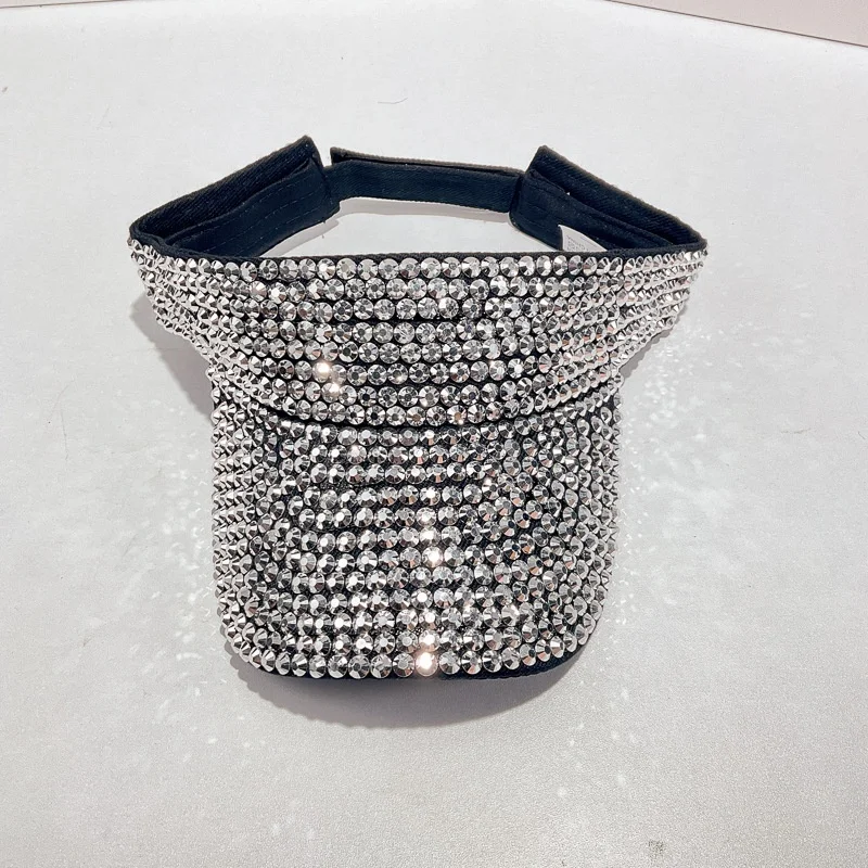 Drop Shipping Fashion Bling Rhinestone Outdoor Bike Cycling Sunny Hats Women Sun Cape Visor Hat