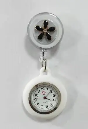 Lovely Flower Nurse Doctor Retractable Pocket Watches Hospital Medical Badge Reel Love Heart Stethoscope Syringe Clips Watches