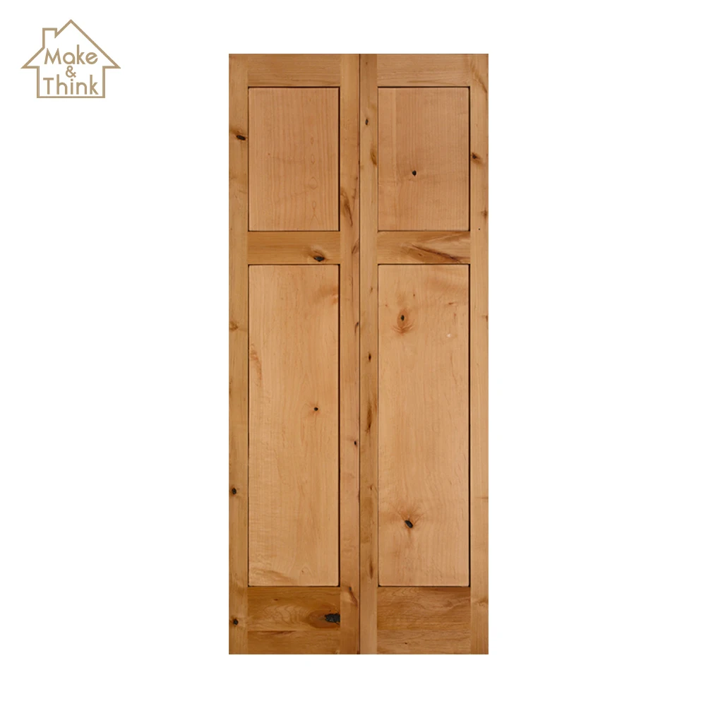 
Office home wood knotty alder bifold door with glass design 