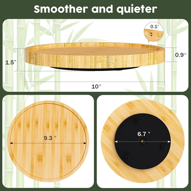 Wooden Round Shape Bamboo 10 Inch Non-Skid Bamboo Turntable Organizer for Salt Pepper