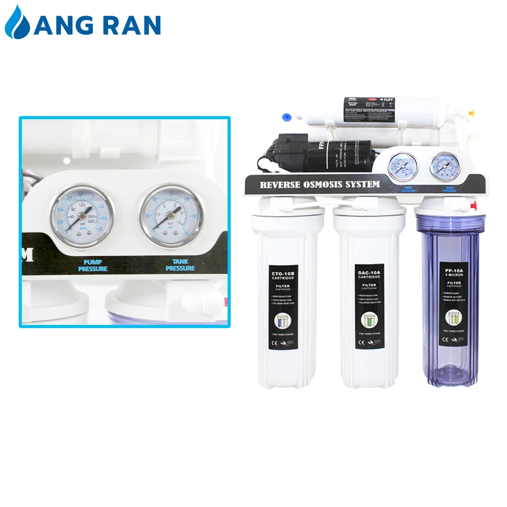 RAN AQUA 150GPD Pump Drinking Water Filter Reverse Osmosis Water Filter System ABS Material 28 Ro Water System 6 Stage 150g ANG