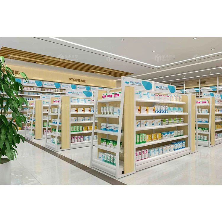 Meicheng Wood Pharmacy Shelves Retail Pharmacy Shop Interior Design Display Rack Medical Shop Counter Store Shelf For Pharmacy