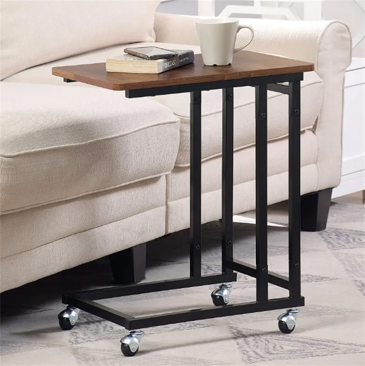 Classic Side Table Mobile Snack Table for Coffee Laptop Wood Look Accent Furniture with Metal Frame