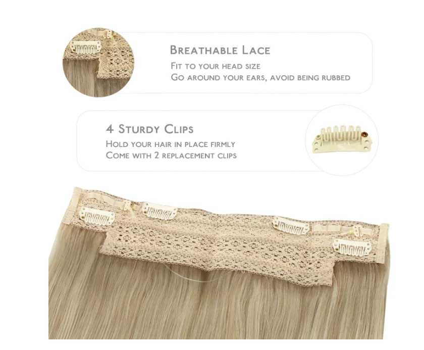 Wire Hair Extensions (Increase 50% Lifespan) Real Human Hair 20 inch 110g Ash Blonde to Golden Blonde Platinum Blonde Remy Hair