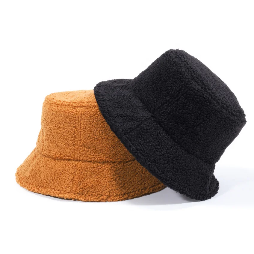 Womens Vintage Cloche Lambs Wool Bucket Hat Outdoor Sports Fisherman Cap for Women Casual Winter Warm Hat