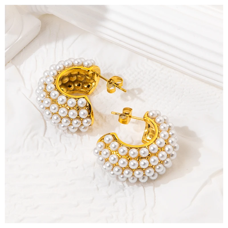 Trendy Style Earrings Stud Earring Set Wholesale Stainless Steel  Pearl 18K Gold Plated Stud Earrings