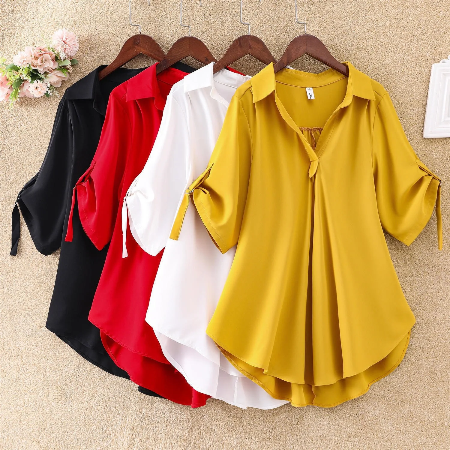 Custom Soft Chiffon Blouse Fabric Woman Dresses Large Size Loose Waist Slimming Elegant Turtleneck Chiffon Blouse Crinkle Shirt