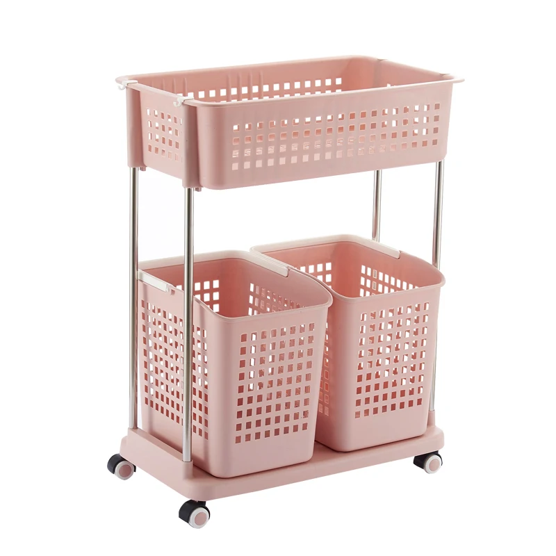 High quality 2-layer laundry basket for storing dirty clothes, Laundry basket wheel storage rack
