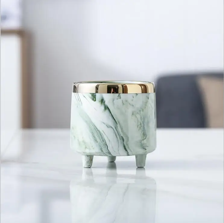 Marble Effect Ceramic Candle jar with three legs