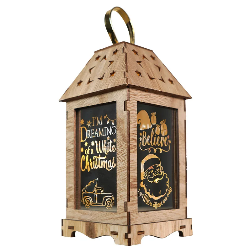 
 Деревянное Рождественское украшение, светодиодный фонарь с узором, оригинальные Креативные украшения, портативный фонарь, праздничное освещение  