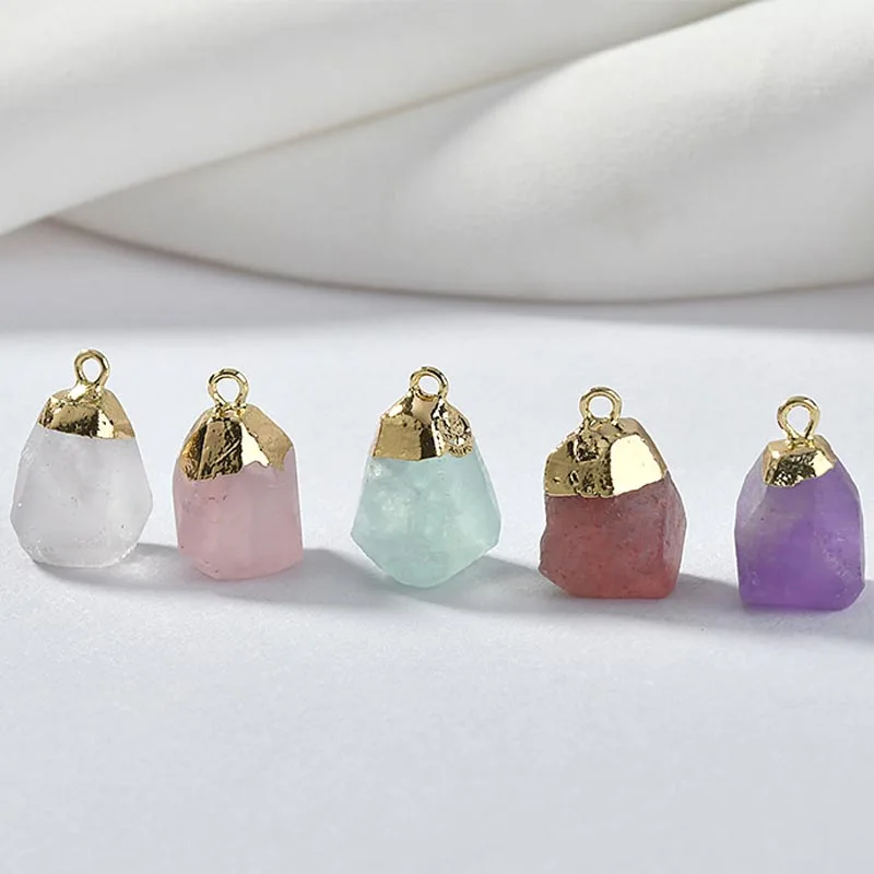 High Quality Faceted Nuggets Tube Raw Rough Gemstone Plated Golden Alloy Beads Pendants For Jewelry Making Earrings Necklace