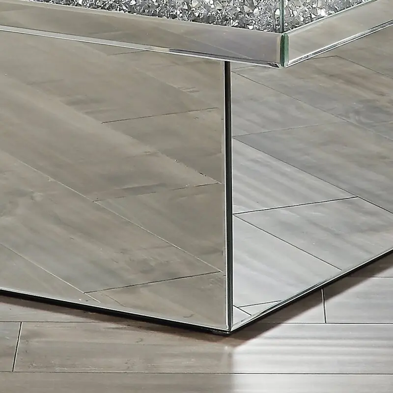 Modern luxury home decor living room furniture square crystal diamond glass mirror coffee table