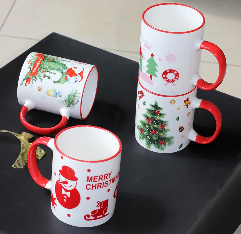 Nanyi High Quality Hand Made Reusable Christmas Red Handle Coffee Mug Ceramic For Gift