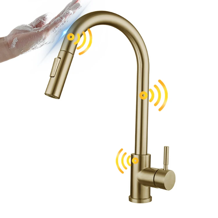 Factory Outlet Contemporary Flexible 304 Stainless Steel Touch Sensor Kitchen Faucet With Pull Down Sprayer