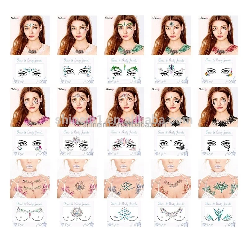 Hot Sale Woman Party Festival Temporary Tattoo Rhinestone Body Sticker Adhesive Crystal Gem Face Jewel