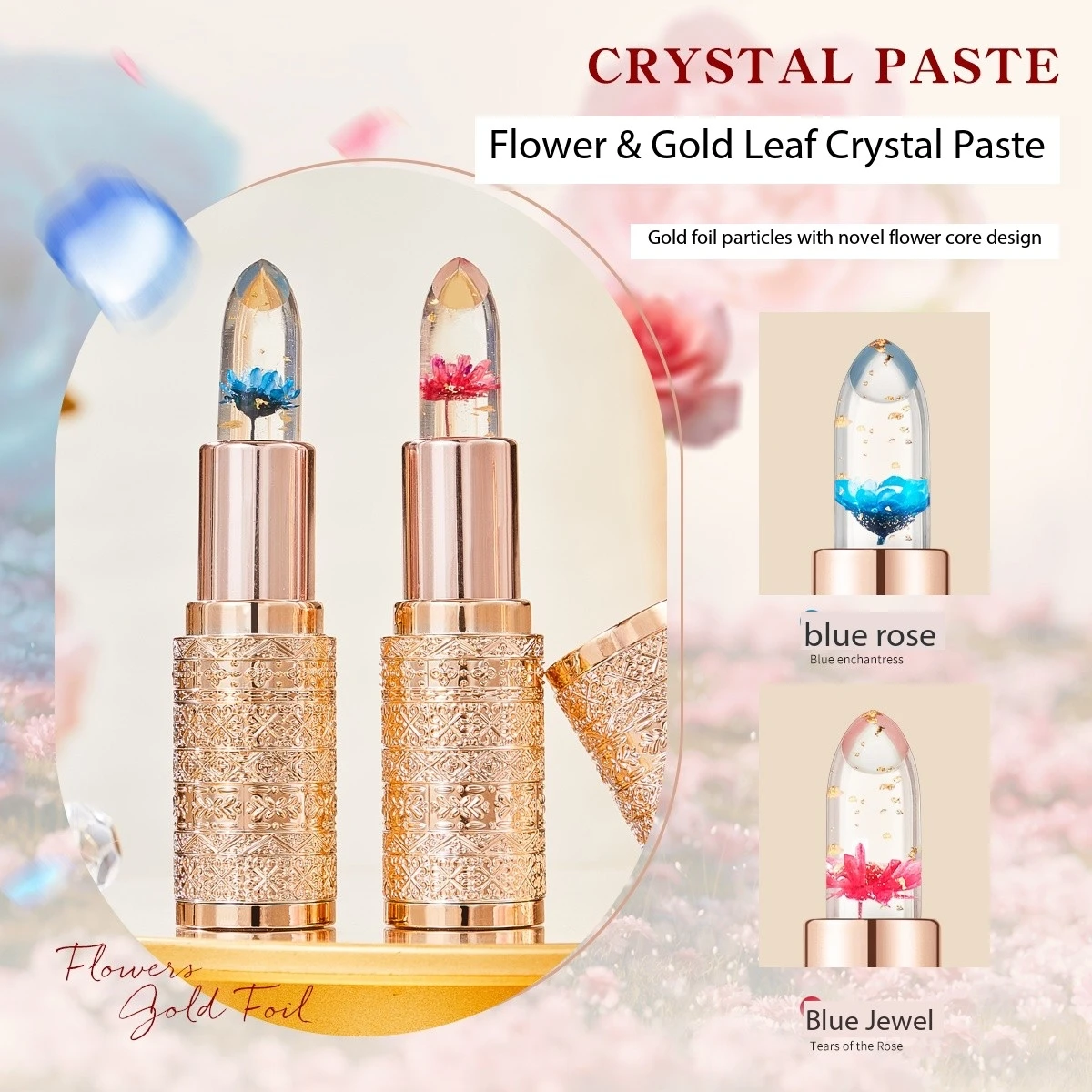 Fashion Gold Magical Colour Changing Lipstick 2024 New Clear Crystal Jelly Flower Lipstick Manufacturer Transparent lipstick